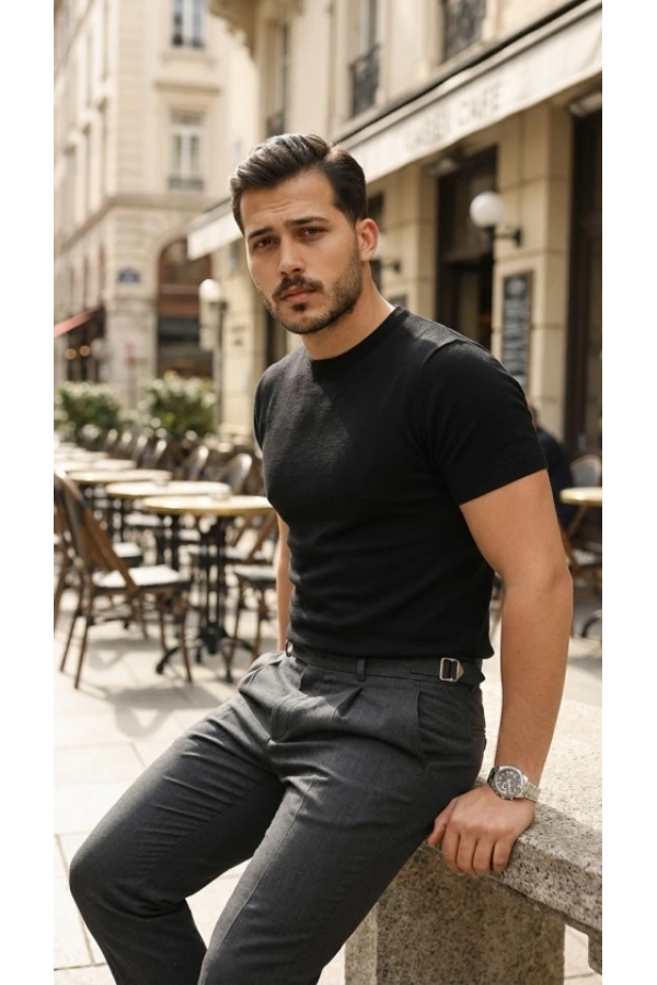 Bidebuvar Erkek Basic Bisiklet Yaka Kısa Kollu Triko Tişört - %100 Pamuk Akrilik