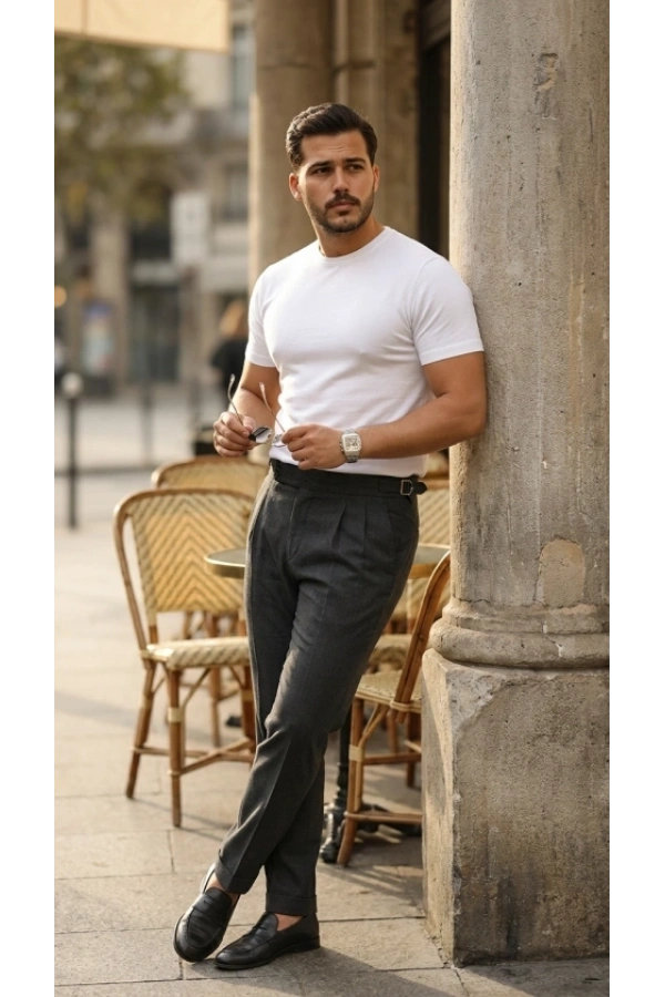 Bidebuvar Erkek Basic Bisiklet Yaka Kısa Kollu Triko Tişört - %100 Pamuk Akrilik