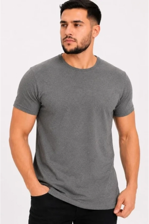 Bidebuvar Erkek Basic Tişört Bisiklet Yaka Kısa Kol Günlük Yazlık Slim Fit T-Shirt - Antrasit