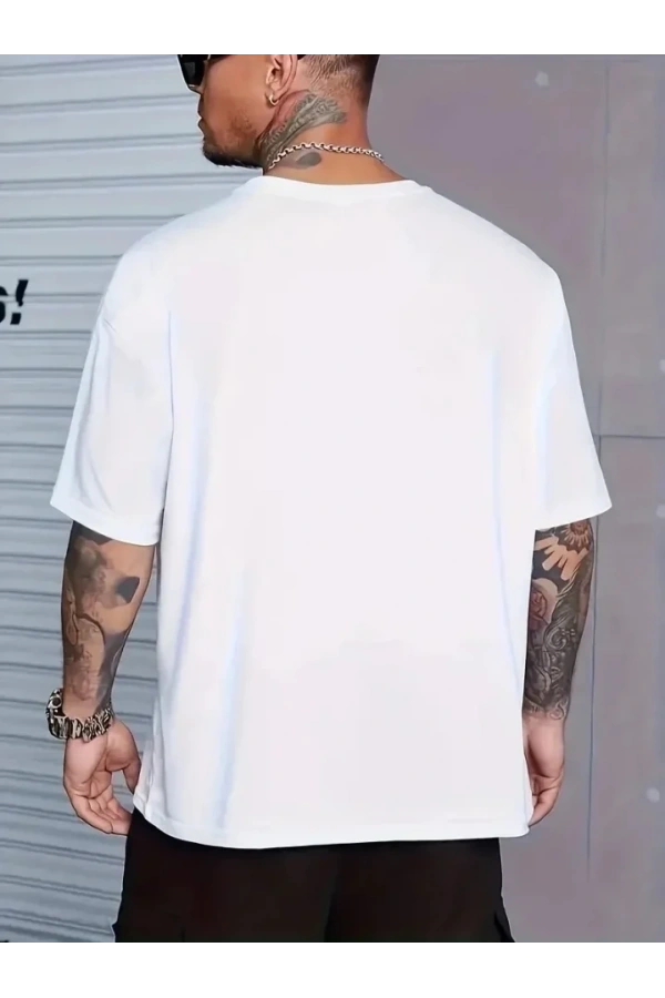Bidebuvar Erkek Baskılı Bisiklet Yaka Erkek T-shirt - Beyaz