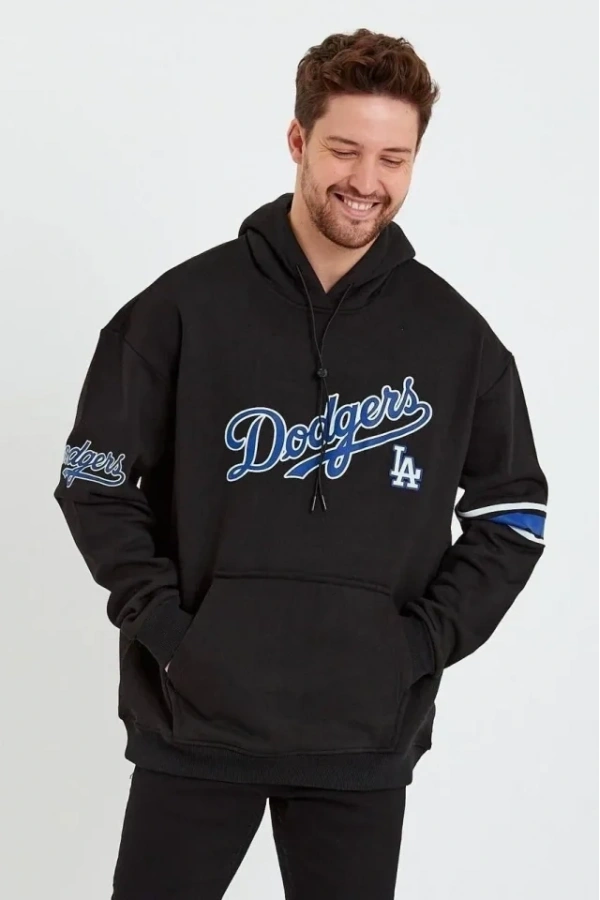 Bidebuvar Erkek Baskılı Kapşonlu Üç Iplik Oversize Sweatshirt - Siyah