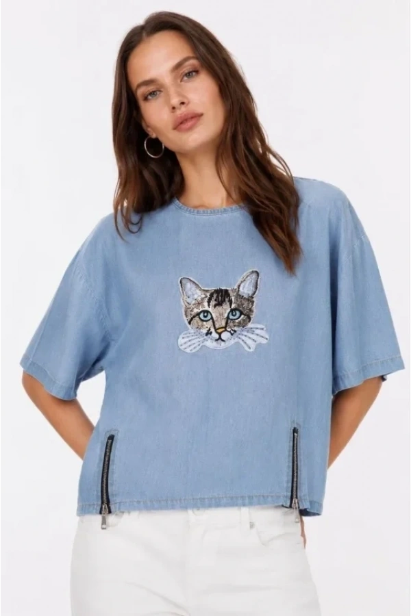 Bidebuvar Erkek Baskılı T-Shirt Kısa Kol Bisiklet Yaka Rahat Kalıp Tişört - Mavi