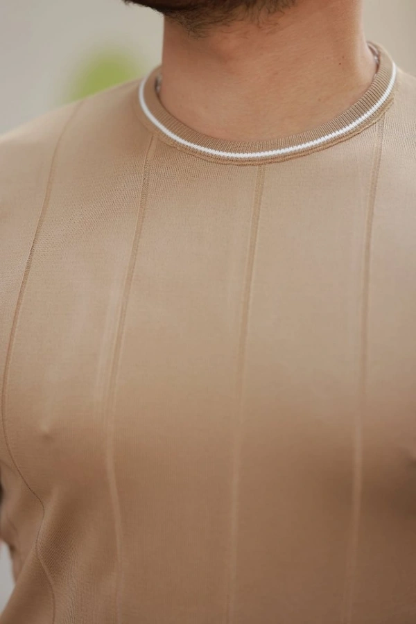 Bidebuvar Erkek Bisiklet Yaka çizgi Desenli Ribanalı Kısa Kollu Tshirt