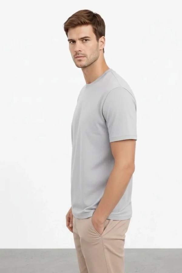 Bidebuvar Erkek Bisiklet Yaka Tişört Regular Kalıp Basic Pamuklu Günlük Kullanım T-shirt - Gri