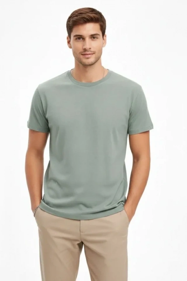 Bidebuvar Erkek Bisiklet Yaka Tişört Regular Kalıp Basic Pamuklu Günlük Kullanım T-shirt - Mint Yeşili