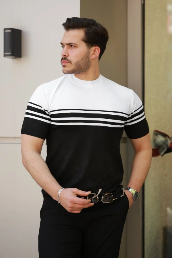 Bidebuvar Erkek çizgili Kısa Kollu T-shirt