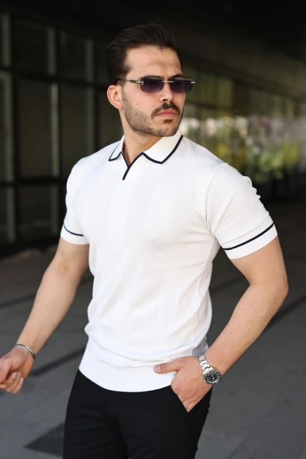 Bidebuvar Erkek Dokulu Desen Yakalı Kısa Kollu Tişört