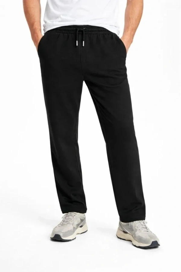 Bidebuvar Erkek Düz Paça Beli Lastikli İpli Günlük Spor Eşofman Altı Rahat Fit - Siyah