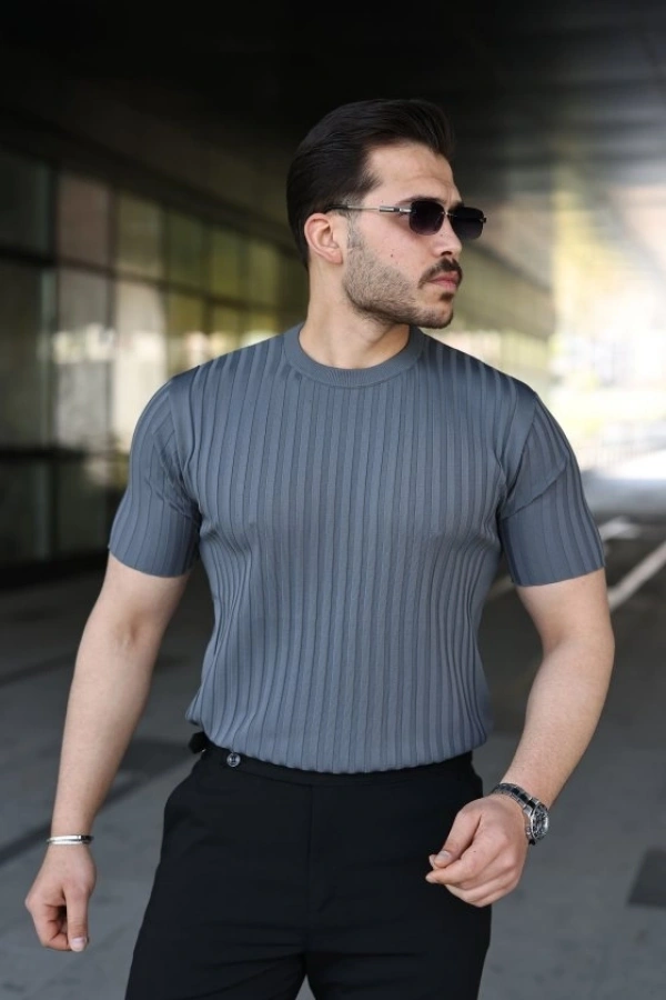 Bidebuvar Erkek Fitilli Bisiklet Yaka Kısa Kollu Tişört