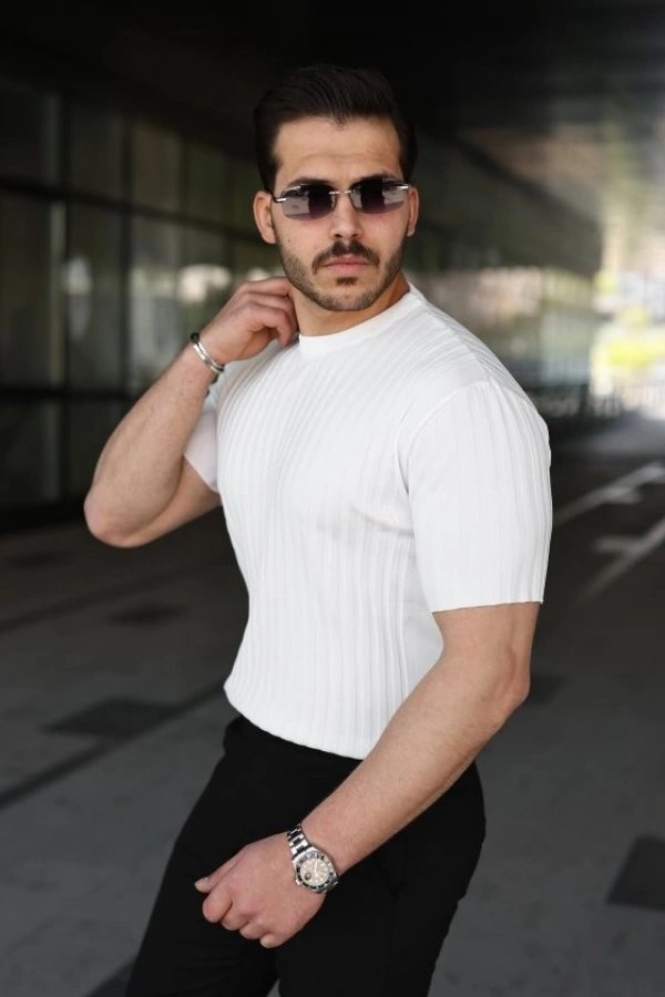 Bidebuvar Erkek Fitilli Bisiklet Yaka Kısa Kollu Tişört