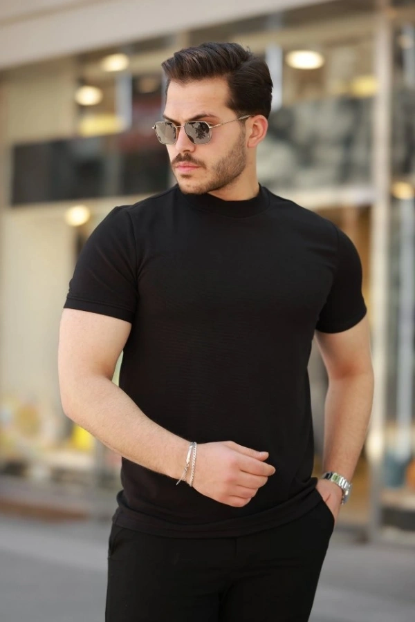 Bidebuvar Erkek Ince çizgi Dokulu Kısa Kollu T-shirt