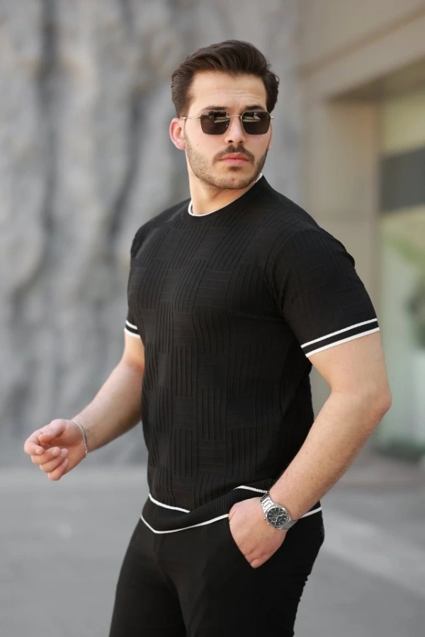 Bidebuvar Erkek Jakarlı Ribanalı Kısa Kollu T-shirt