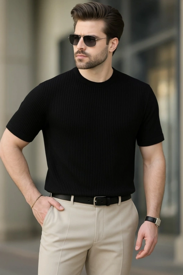 Bidebuvar Erkek Kısa Kollu Bisiklet Yaka Triko Tişört