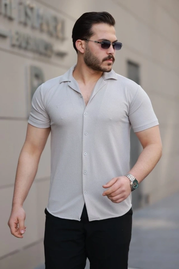 Bidebuvar Erkek Kısa Kollu örme Kumaş Pamuklu Gömlek