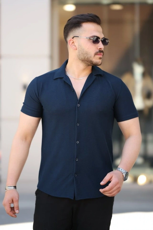 Bidebuvar Erkek Kısa Kollu örme Kumaş Pamuklu Gömlek