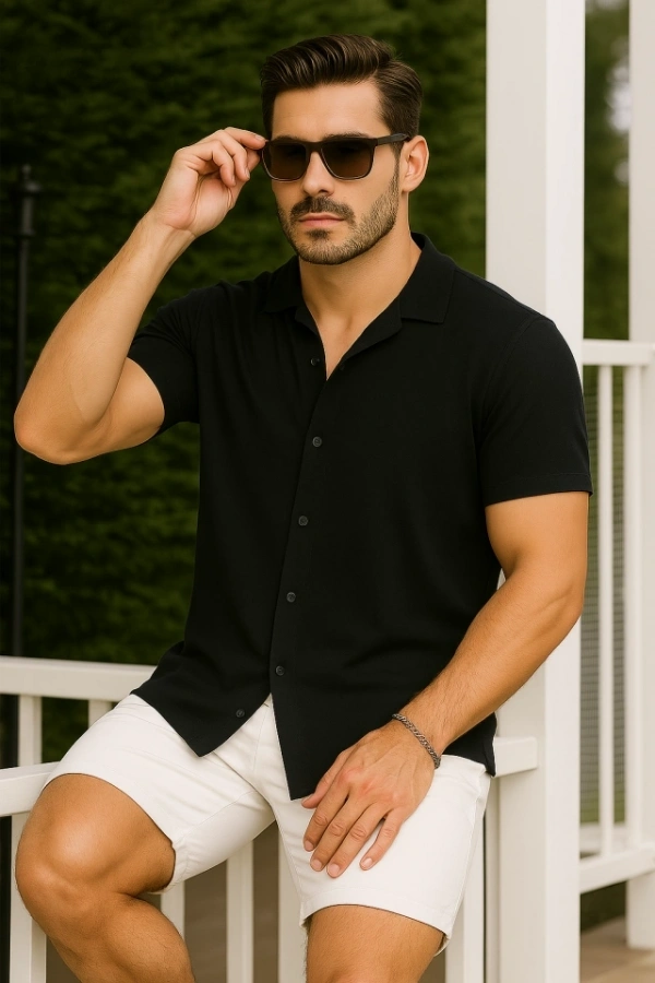 Bidebuvar Erkek Kısa Kollu örme Kumaş Pamuklu Gömlek