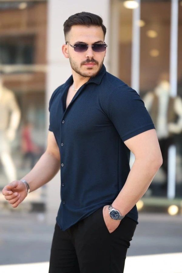 Bidebuvar Erkek Kısa Kollu örme Kumaş Pamuklu Gömlek