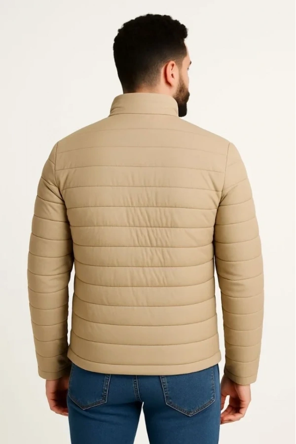 Bidebuvar Erkek Mikro Su İtici Kapitone Baskılı Astarlı Fermuarlı Bomber Mont - Bej