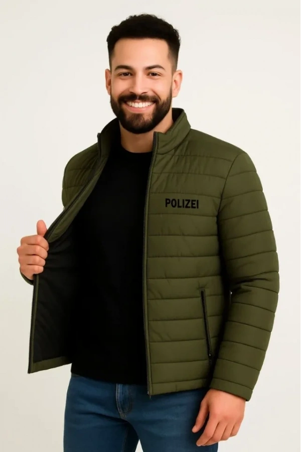 Bidebuvar Erkek Mikro Su İtici Kapitone Baskılı Astarlı Fermuarlı Bomber Mont - Haki