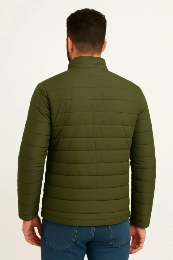 Bidebuvar Erkek Mikro Su İtici Kapitone Baskılı Astarlı Fermuarlı Bomber Mont - Haki