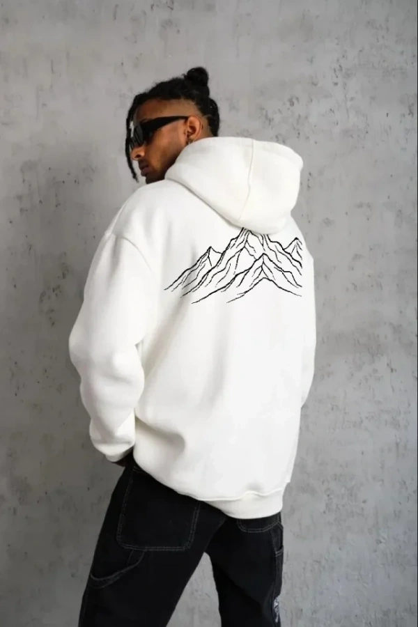 Bidebuvar Erkek Nihilist Penguen Özel Tasarım Oversize Kapüşonlu Sweatshirt - Beyaz