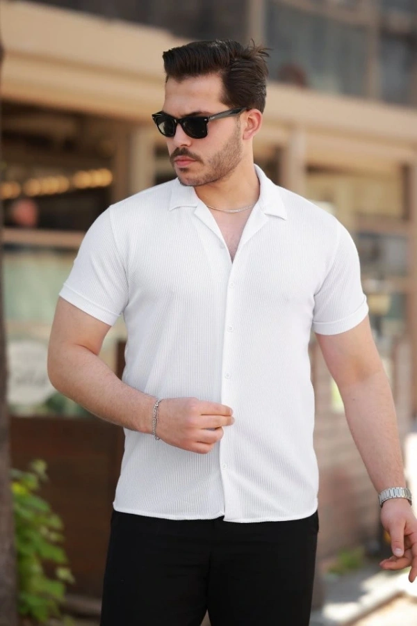 Bidebuvar Erkek Ottoman Kumaş Apaj Yaka Kısa Kollu Gömlek