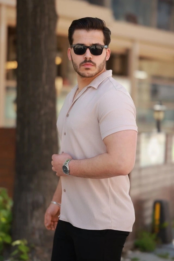 Bidebuvar Erkek Ottoman Kumaş Apaj Yaka Kısa Kollu Gömlek