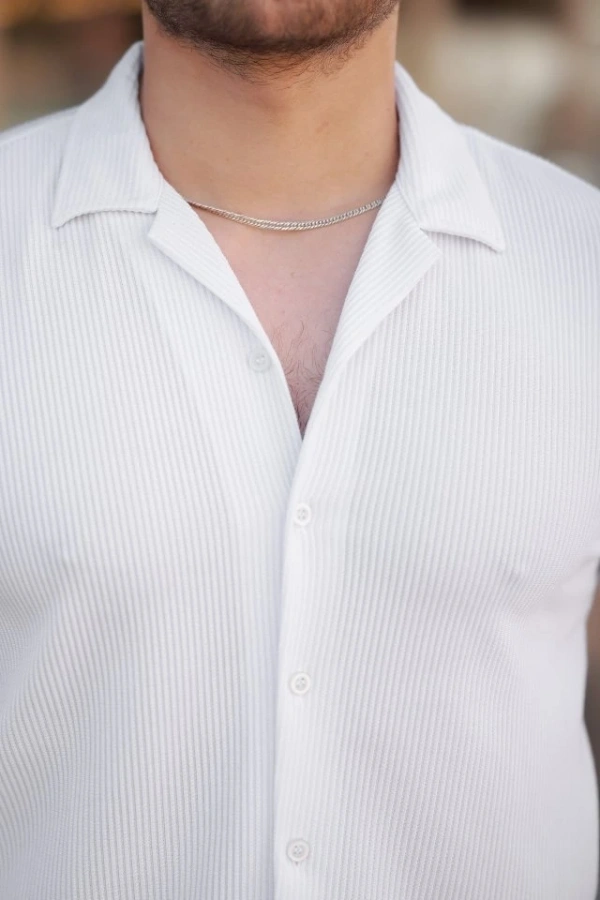 Bidebuvar Erkek Ottoman Kumaş Apaj Yaka Kısa Kollu Gömlek