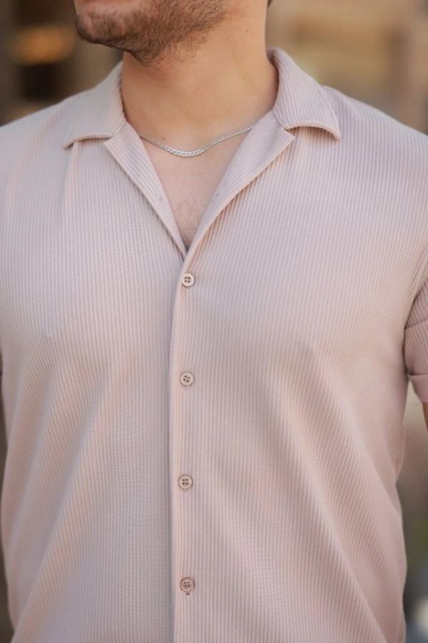 Bidebuvar Erkek Ottoman Kumaş Apaj Yaka Kısa Kollu Gömlek