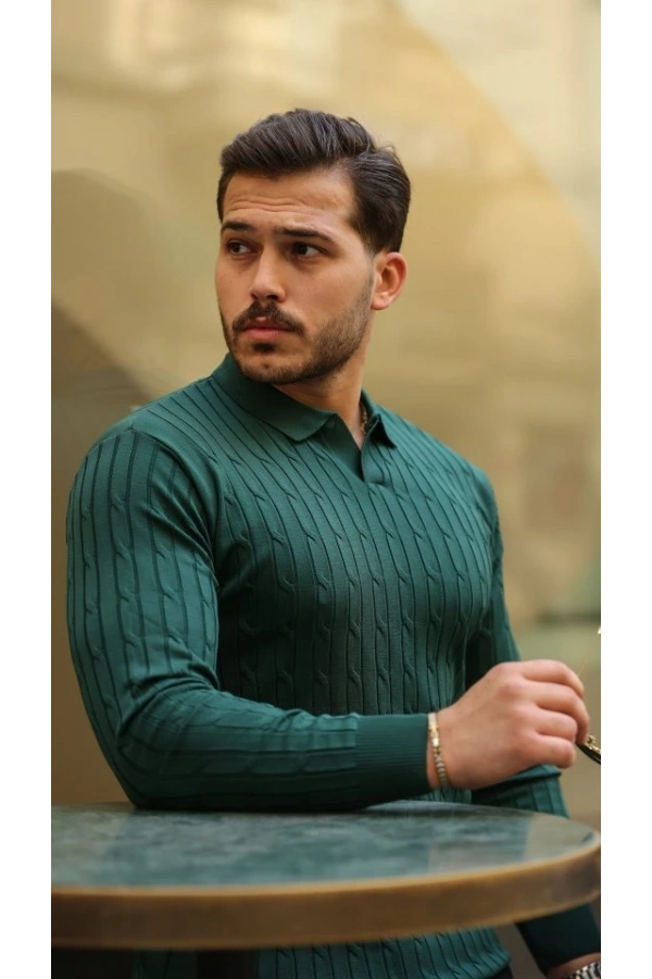 Bidebuvar Erkek Saç örgü Desen Uzun Kollu Triko