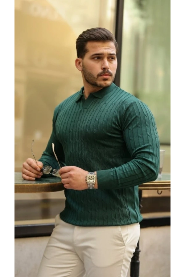 Bidebuvar Erkek Saç örgü Desen Uzun Kollu Triko