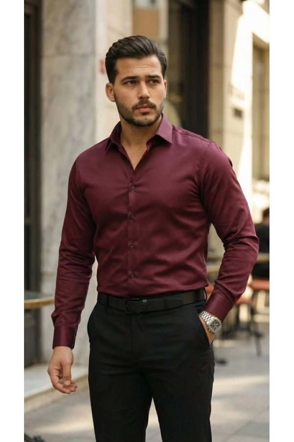 Bidebuvar Erkek Saten Klasik Gömlek