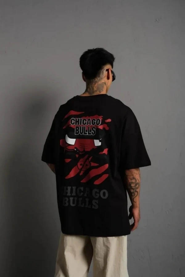 Bidebuvar Erkek Sırt Baskılı A Kalite Oversize T-shirt - Siyah