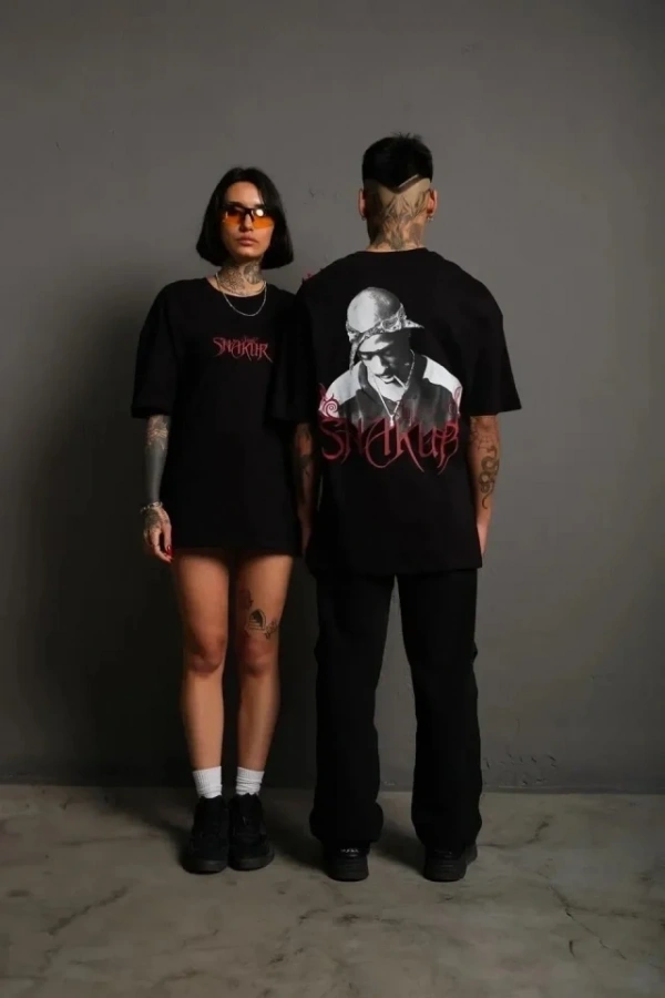 Bidebuvar Erkek Sırt Baskılı Oversize T-shirt - Siyah