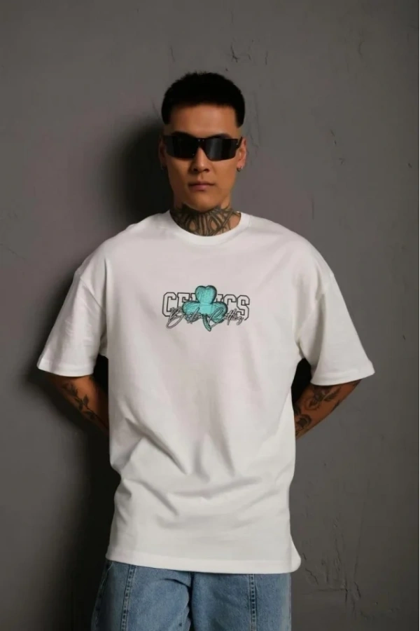 Bidebuvar Erkek Sırt Baskılı T-shirt - Beyaz