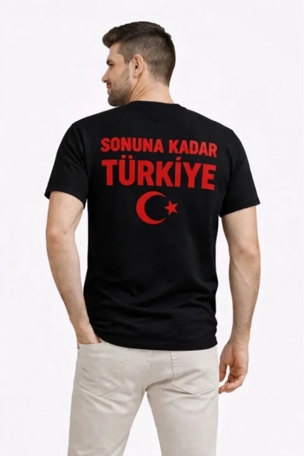 Bidebuvar Erkek TÜRKİYE Ay Yıldız Baskılı Taraftar Forma T-Shirt - Siyah