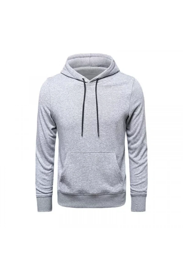 Bidebuvar Erkek Uzun Kol Kapşonlu Basic Sweatshirt Hoodie - Gri