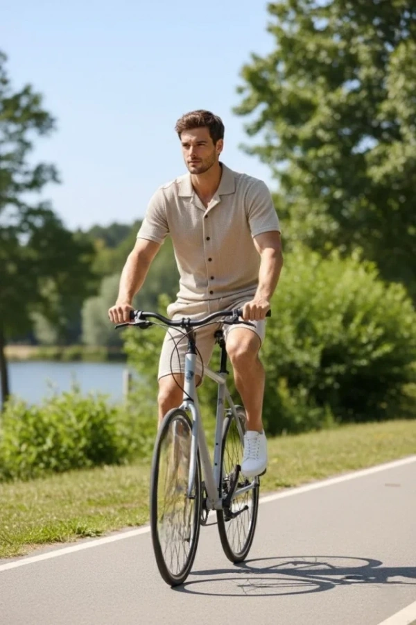 Bidebuvar Erkek Waffle Kumaş Kısa Kollu Gömlek Şort Takım Regular Fit Yazlık İkili Set - Bej