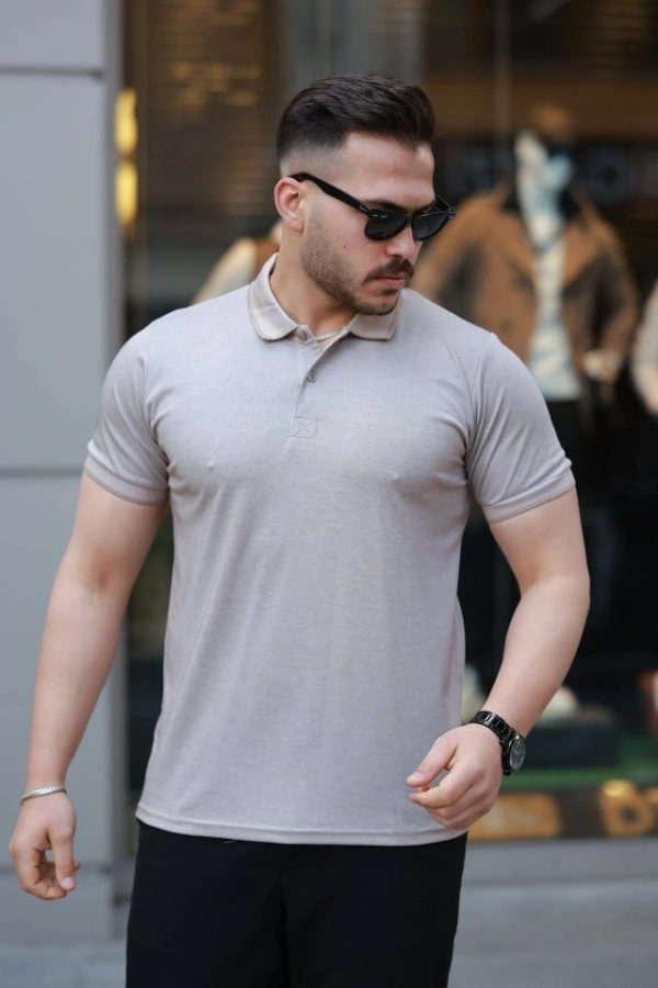 Bidebuvar Erkek Yakalı Kagi Kumaş Kısa Kollu T-shirt