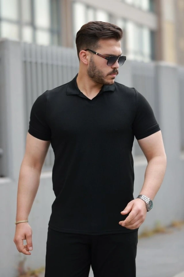 Bidebuvar Erkek Yakalı Waffle Dokulu Kısa Kollu Tişört