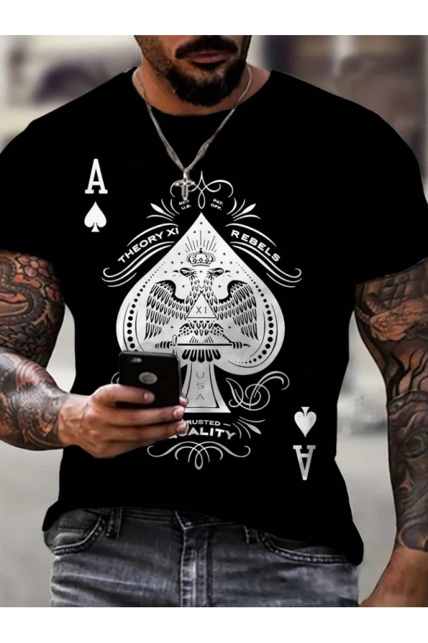 Bidebuvar Erkekkısa Kollu Yuvarlak Yaka Desenli Viskon T-shirt