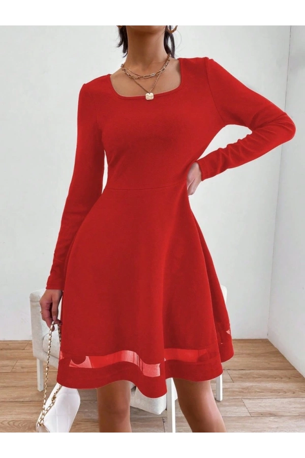 Bidebuvar Etek Tül Detay Krep Elbise