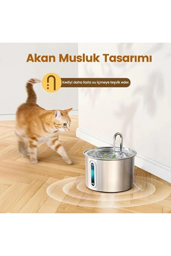 Bidebuvar Evcil Hayvan Su Pınarı - Paslanmaz Çelik - 2.2 Litre Kapasite