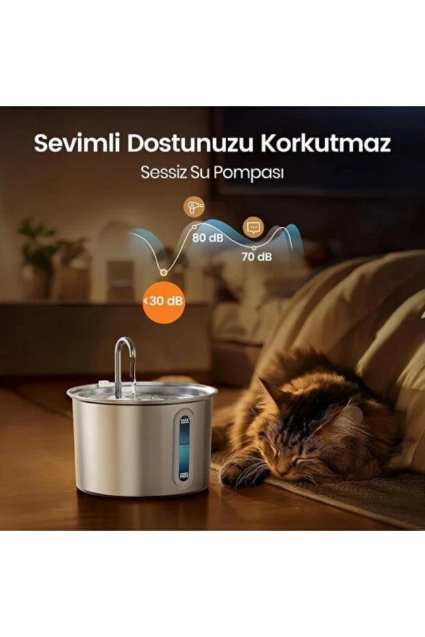 Bidebuvar Evcil Hayvan Su Pınarı - Paslanmaz Çelik - 2.2 Litre Kapasite