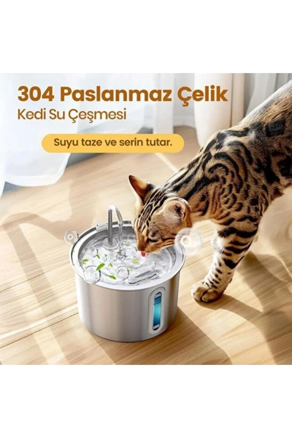 Bidebuvar Evcil Hayvan Su Pınarı - Paslanmaz Çelik - 2.2 Litre Kapasite