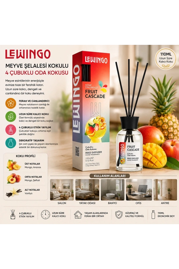 Bidebuvar Fruit Cascade Bambu Çubuklu Oda Kokusu - 110 ml - Cam Şişe 