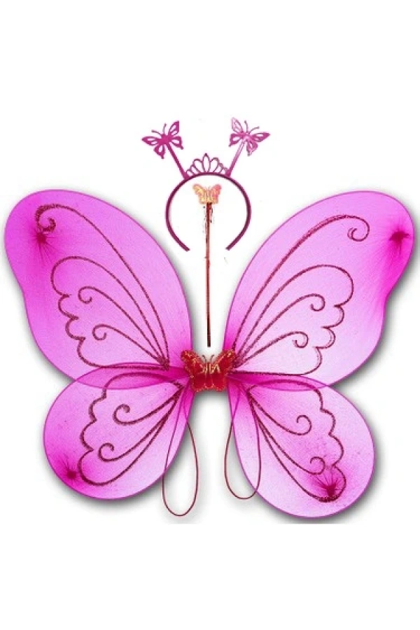 Bidebuvar Fuşya Renk Kelebek Kanadı Tacı ve Sopası