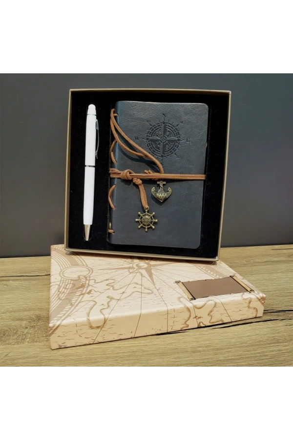 Bidebuvar Gri Defter Ve Beyaz Kalem Kutulu Set
