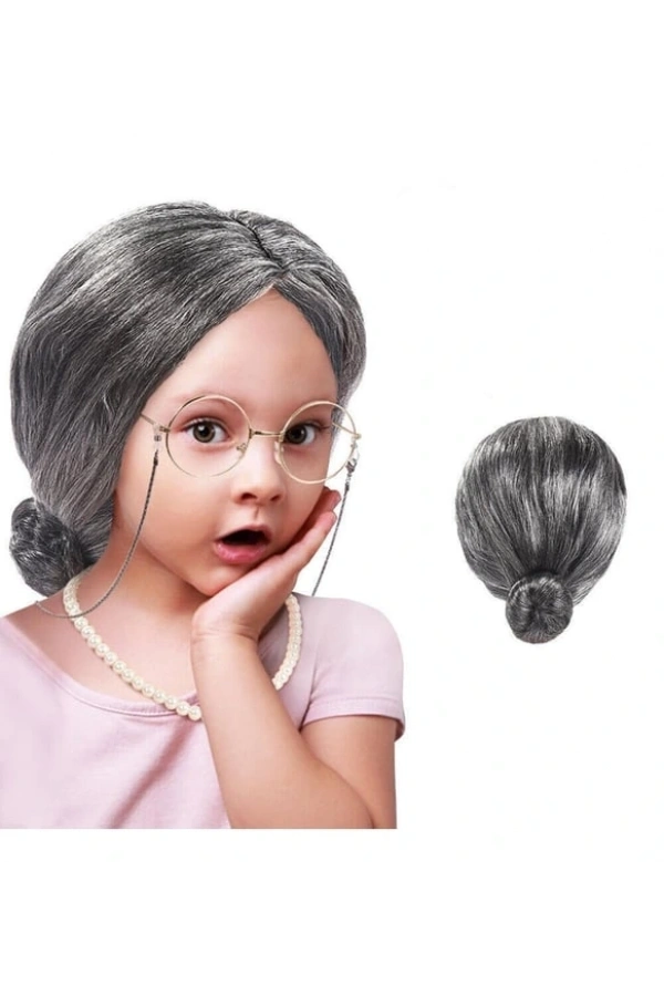Bidebuvar Gri Yaşlı Peruğu çocuk yetişkin uyumlu