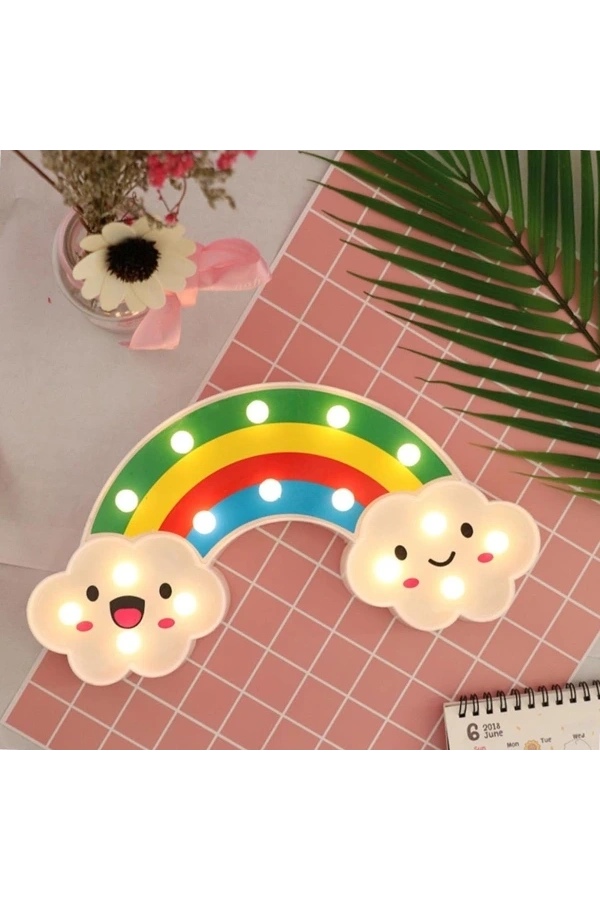 Bidebuvar Gülen Bulutlu Gökkuşağı LED Gece Lambası